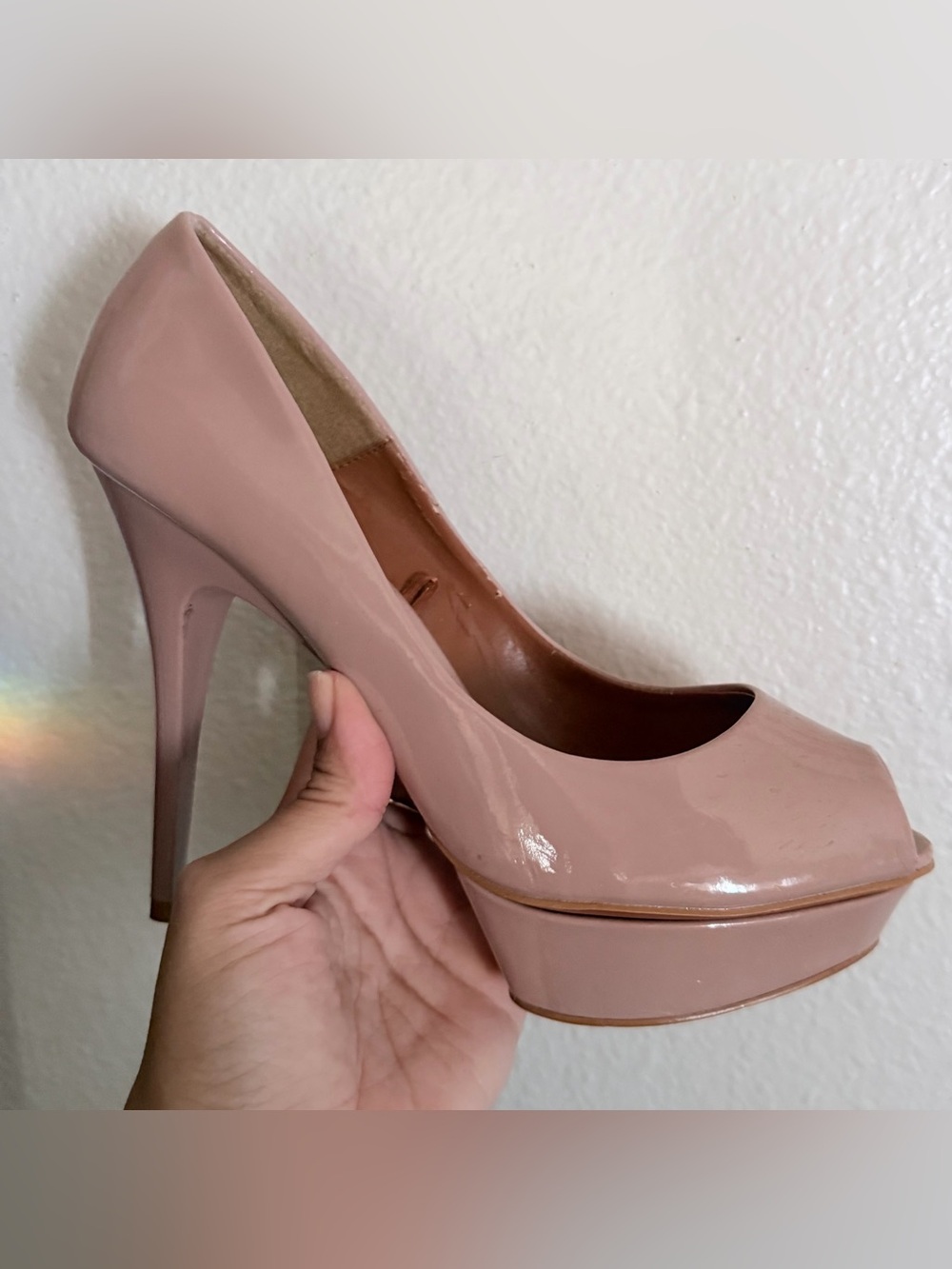 ZARA Blush Pink Nude Patent Peep-Toe Heels - Picture 4 of 6